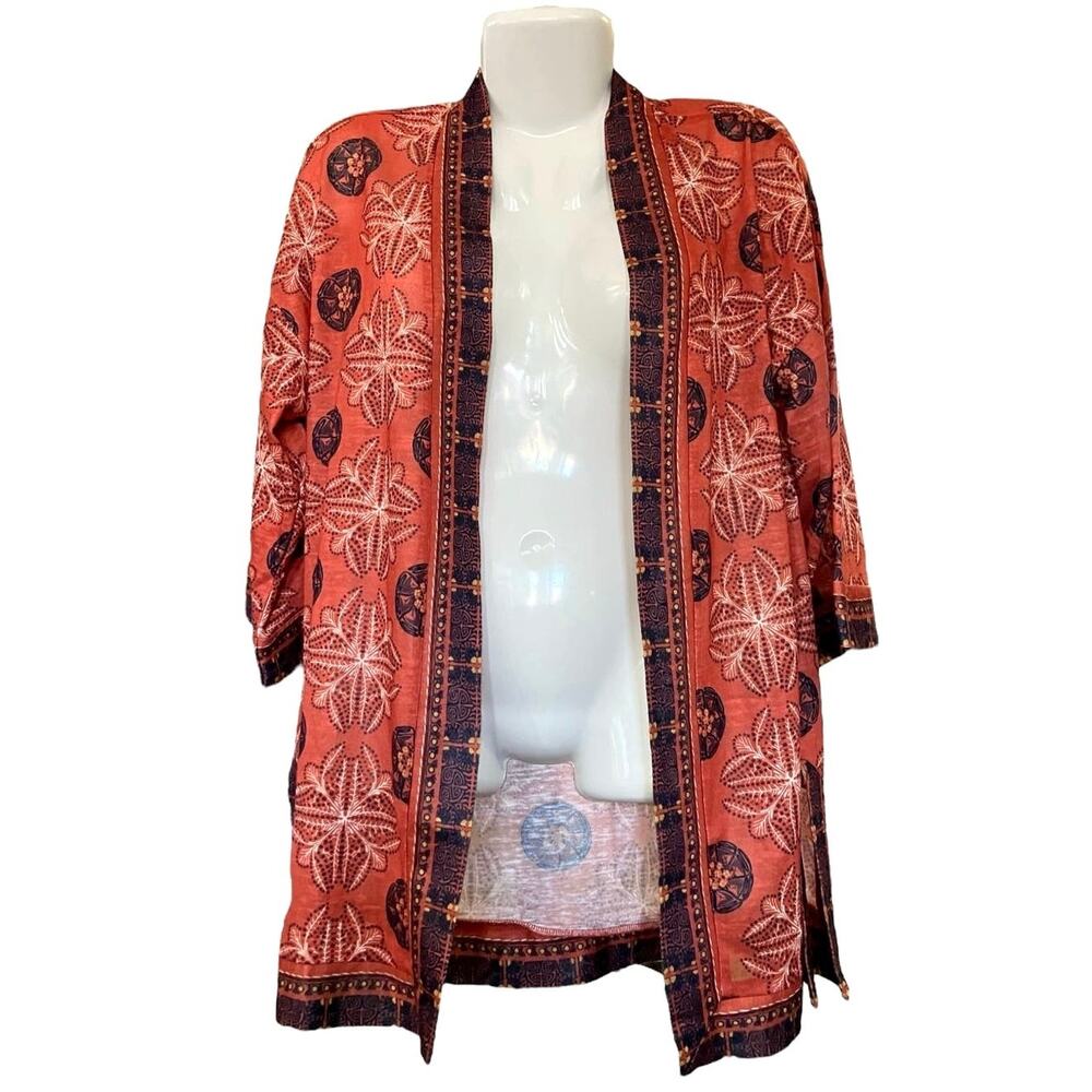 Simple By Suzanne Betro Women's Multicolor Print Open Front Knit Kimono | Size S